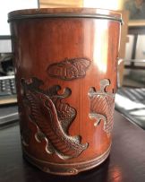 A Chinese carved bamboo brushpot, Bitong, 19th century