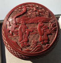A Chinese cinnabar lacquer box and cover, Qing Dynasty, 19th century