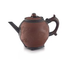 A Chinese Export Yixing silver-mounted stoneware teapot and cover, Qing Dynasty, 18th century