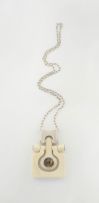 Ivory, tiger's eye and stainless steel mounted pendant/necklace, Kenneth Bakker, 1979