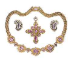 Pink topaz and gold cannetille necklace and pendant/brooch, 19th century