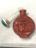 A Chinese carved red lacquer snuff bottle, Qing dynasty, 18th/19th century