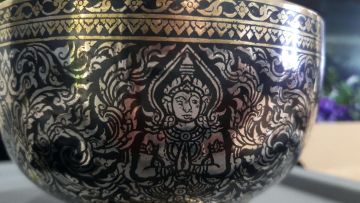 A niello silver pedestal bowl, Thailand, 19th century