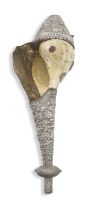 A large Tibetan ceremonial silver-mounted conch shell, 19th/20th century