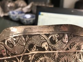 A large Indian silver pedestal bowl, Lucknow, late 19th century