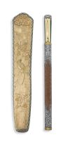 A Chinese sandalwood, ivory and silver-mounted travelling chopstick set, Qing Dynasty, 19th century
