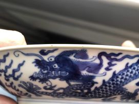 A Chinese blue and white 'Dragon' dish, Qianlong mark and period, 1735-1796