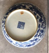 A Chinese blue and white 'Dragon' dish, Qianlong mark and period, 1735-1796