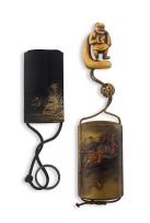 A Japanese black lacquer four-case inro, 19th century