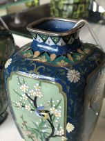 A pair of Japanese cloisonné enamel vases, Inaba Cloisonné Co., Meiji period, 1868-1912
