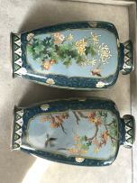 A pair of Japanese cloisonné enamel vases, Inaba Cloisonné Co., Meiji period, 1868-1912