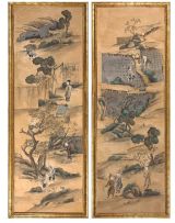 A Chinese painted and silk panel