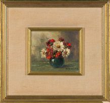 Otto Klar; Vase of Red and White Flowers