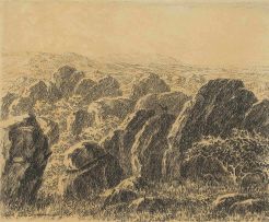 Carl Ossmann; Rocky Landscape with Wildlife