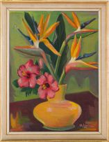 Maggie Laubser; Vase of Strelitzias and Hibiscus Flowers