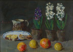 Rudolf Bartels; Still Life with Hyacinths and Fruit
