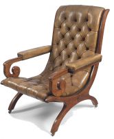 A walnut and leather upholstered armchair, late 19th century