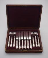 A set of twelve silver-plated fish knives and forks, Harrison Brothers & Howson, early 20th century