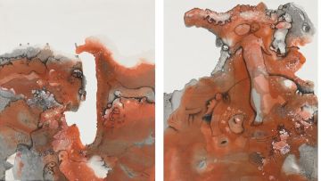 Billy (Joshua) Molokeng; Abstract with Figures and Faces, diptych