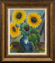 Maggie Laubser; Sunflowers in Blue Vase
