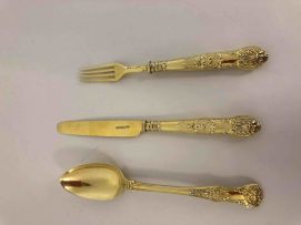 A George IV silver-gilt 'King's' pattern knife, spoon and fork, Alexander Hewat, London & Sheffield, 1828