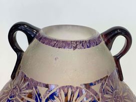 An Art Deco Schneider cameo and frosted two-handled glass vase