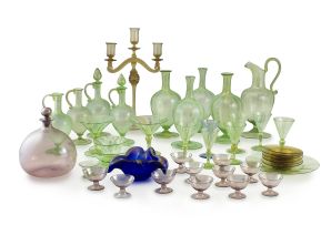 A miscellaneous collection of green and gold flecked glass, 19th/20th Century