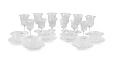 A clear and leaf-and-berry frosted suite of glasses, 20th century