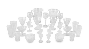 A suite of cut-glass drinking glasses, 20th century
