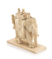 An Indian ivory figural group of an elephant, late 19th/early 20th century