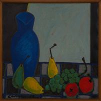 Erik Laubscher; Still Life with Fruit and a Blue Jug