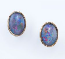 Pair of opal doublet and 9ct gold earrings