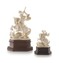 A Continental ivory figure of St George slaying the dragon, 20th century