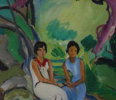 Edward Wolfe; Group of Women Beneath a Tree, Taxco, Mexico