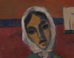 Maurice van Essche; Woman Wearing a White Headscarf