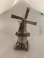 A Dutch silver spice tower in the form of a windmill, 1814-1953, .833 standard