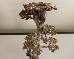 A silver cast 'Root Tree & Elephant' candle holder, Patrick Mavros, Harare, 2001