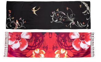 An Oriental embroidered silk scarf