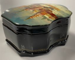 Two lacquered papier-mâché boxes, Fedoskino workshop, Russia, 20th century
