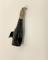 A Victorian novelty horn and silver-plated whisky bottle cheroot cutter