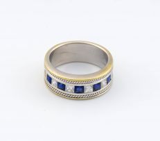 Sapphire, diamond and 18ct white and yellow gold half eternity ring