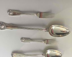 A Victorian silver 'Fiddle, Thread and Shell' pattern flatware service, Emmanuel Brothers, London, 1858