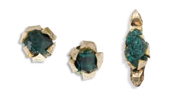Pair of dioptase and gold earrings