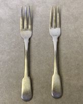 A pair of Cape silver 'Fiddle' pattern konfyt forks, John Townsend, 19th century