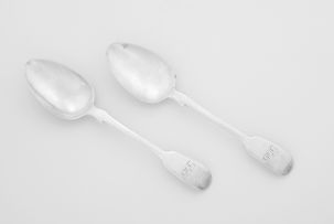A pair of Cape silver 'Fiddle' pattern teaspoons, William Moore, 19th century