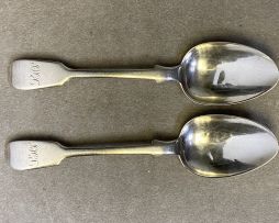 A pair of Cape silver 'Fiddle' pattern teaspoons, William Moore, 19th century
