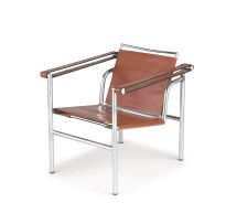 An LC1 leather and chrome armchair designed in 1928 by Le Corbusier, Pierre Jeannert and Charlotte Periand