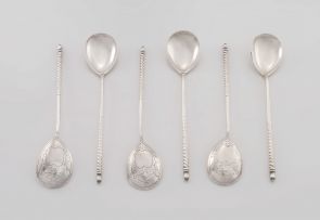 A set of six Russian silver teaspoons, maker's initials AP, St Petersburg, 1882-1899