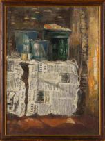 Ephraim Ngatane; Kitchen Table with Vessels and Newspaper
