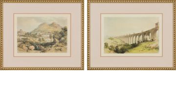 European School 19th Century; Cintra – From the North; Lisbon – Aqueduct over the Valley of Alcantara, two